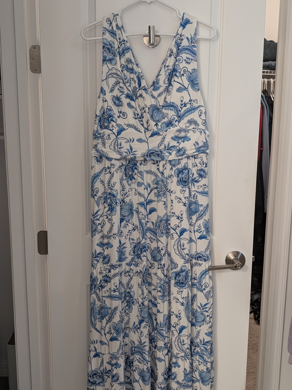 Soma White Maxi Dress with Blue Floral Print